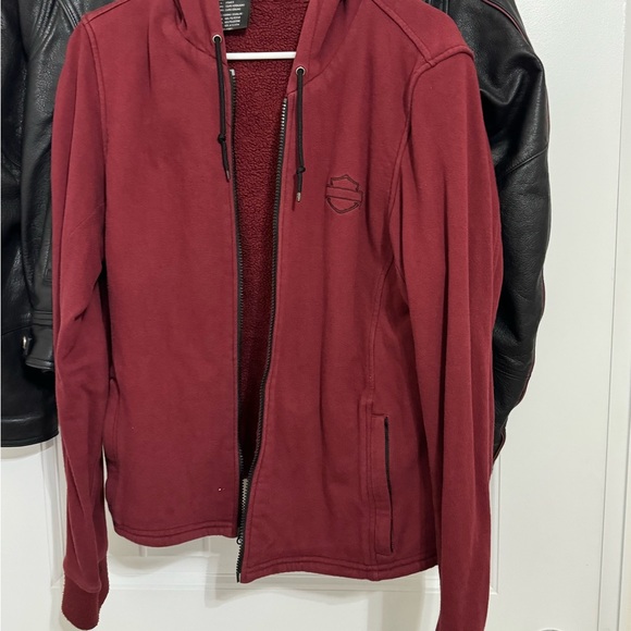 Xl women's leather Harley Davidson jacket with Hoodie zip in insert . - Picture 3 of 5